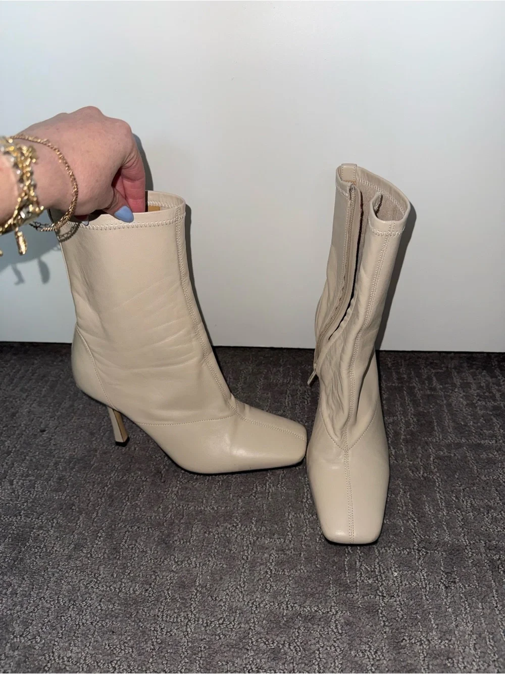 Tony Bianco Cream Square-Toe Boots
